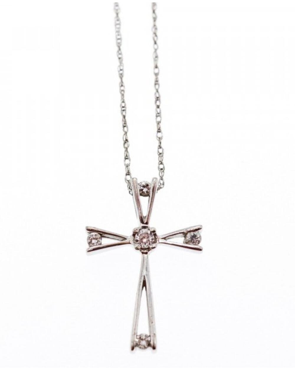 10K White Gold Diamonds Chain With Cross